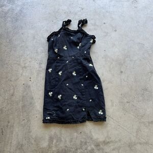 Urban Outfitters Wren Embroidered Ruffle Mini Dress XS Black Cotton Blend Cami